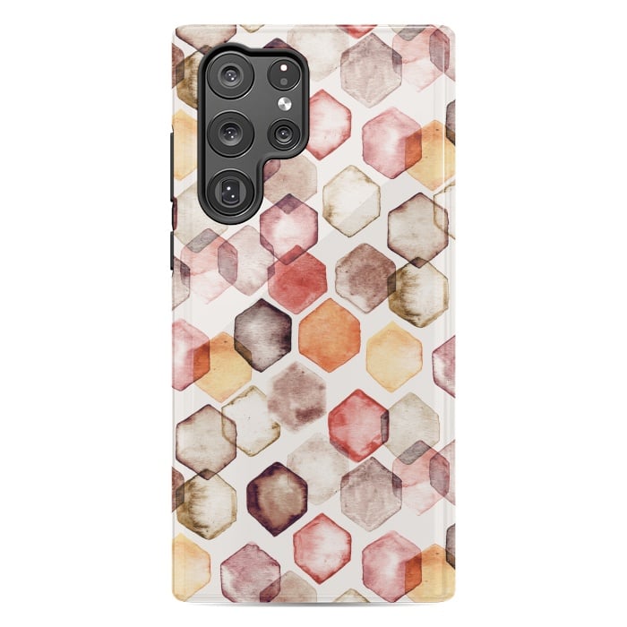 Galaxy S22 Ultra StrongFit Autumn Bokeh - Watercolour Hexagons by Tangerine-Tane