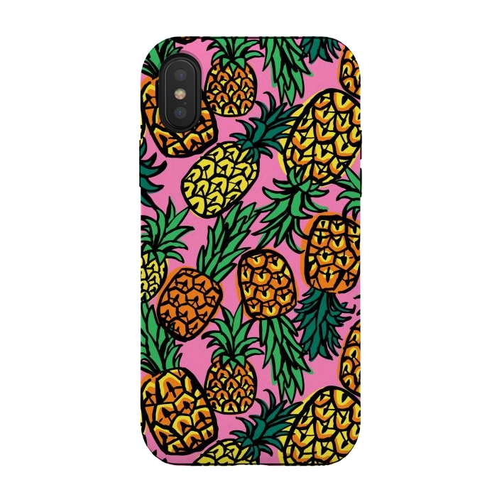 iPhone Xs / X StrongFit Tropical Pineapples by Laura Grant