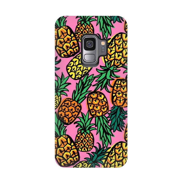 Galaxy S9 StrongFit Tropical Pineapples by Laura Grant