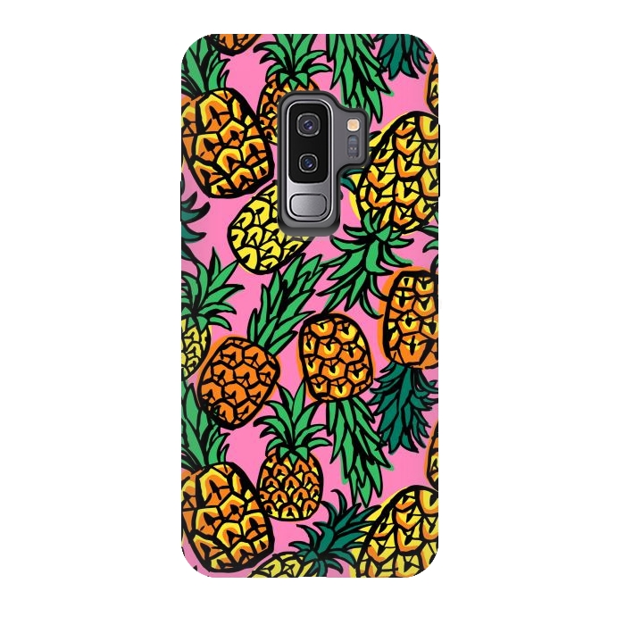 Galaxy S9 plus StrongFit Tropical Pineapples by Laura Grant