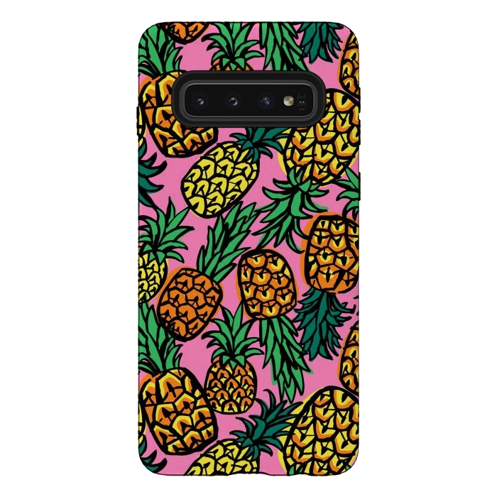 Galaxy S10 StrongFit Tropical Pineapples by Laura Grant