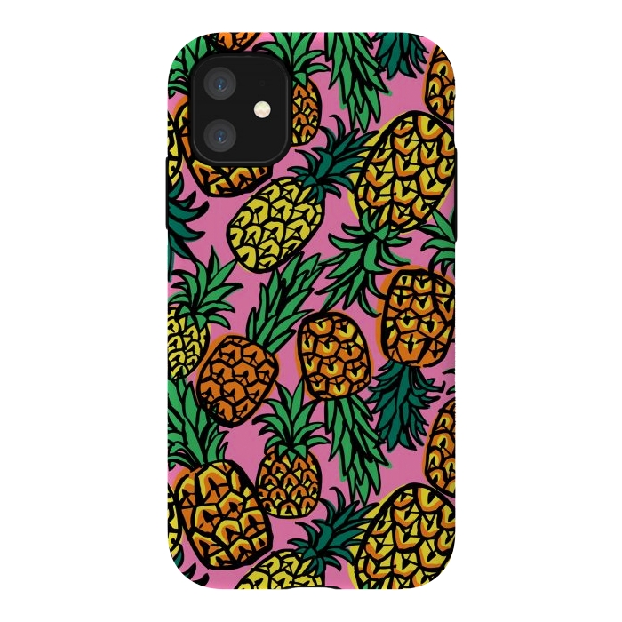iPhone 11 StrongFit Tropical Pineapples by Laura Grant