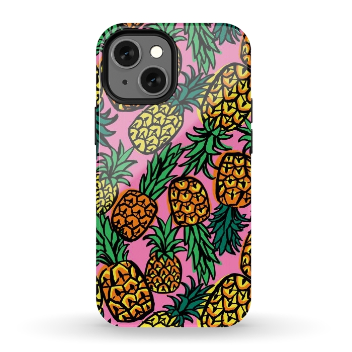 iPhone 12 mini StrongFit Tropical Pineapples by Laura Grant