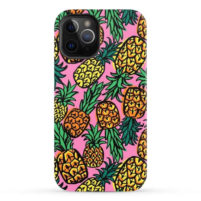 iPhone 12 Pro StrongFit Tropical Pineapples by Laura Grant
