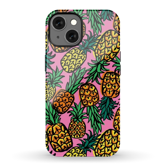 iPhone 13 StrongFit Tropical Pineapples by Laura Grant