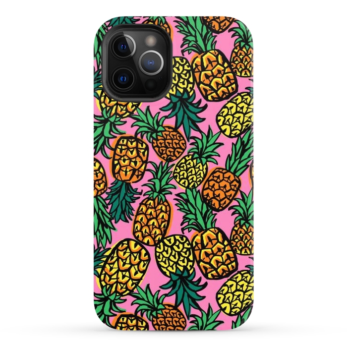 iPhone 12 Pro Max StrongFit Tropical Pineapples by Laura Grant