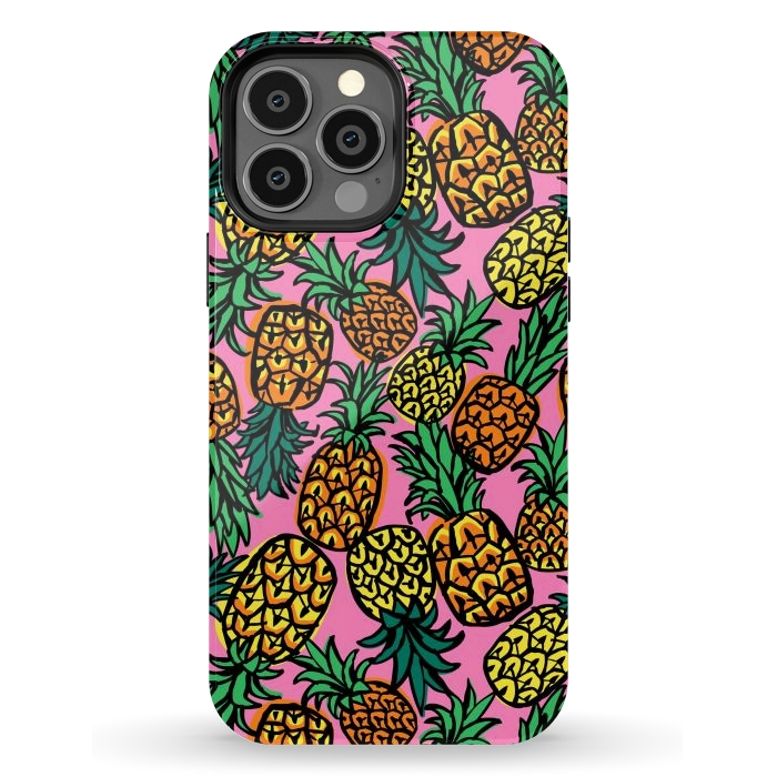 iPhone 13 Pro Max StrongFit Tropical Pineapples by Laura Grant