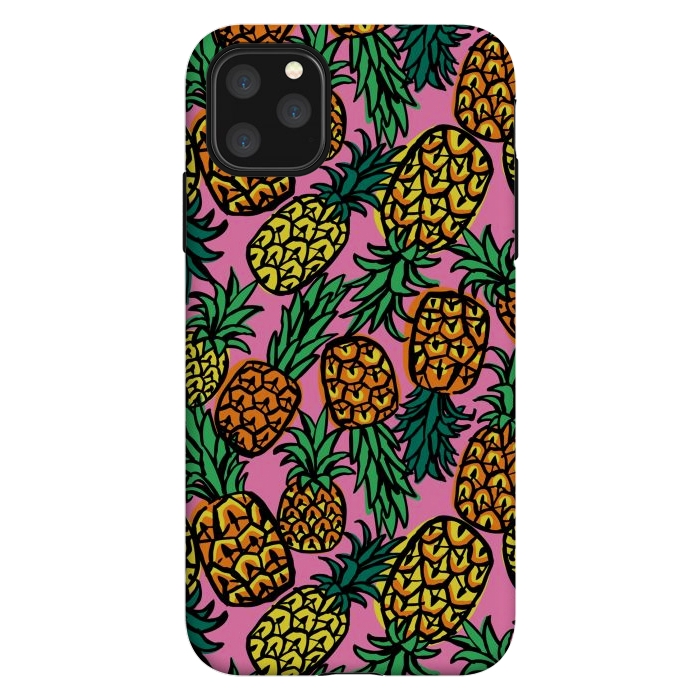 iPhone 11 Pro Max StrongFit Tropical Pineapples by Laura Grant