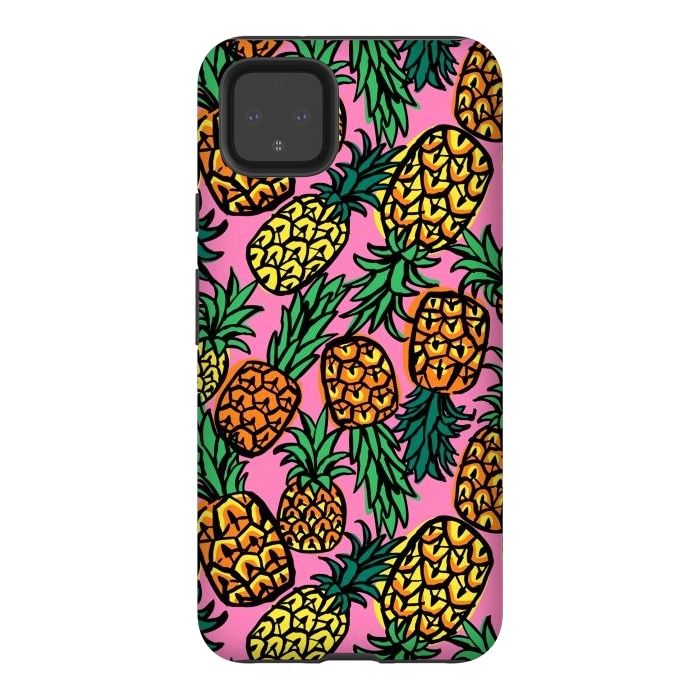 Pixel 4XL StrongFit Tropical Pineapples by Laura Grant