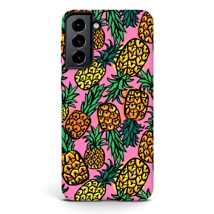 Galaxy S21 StrongFit Tropical Pineapples by Laura Grant