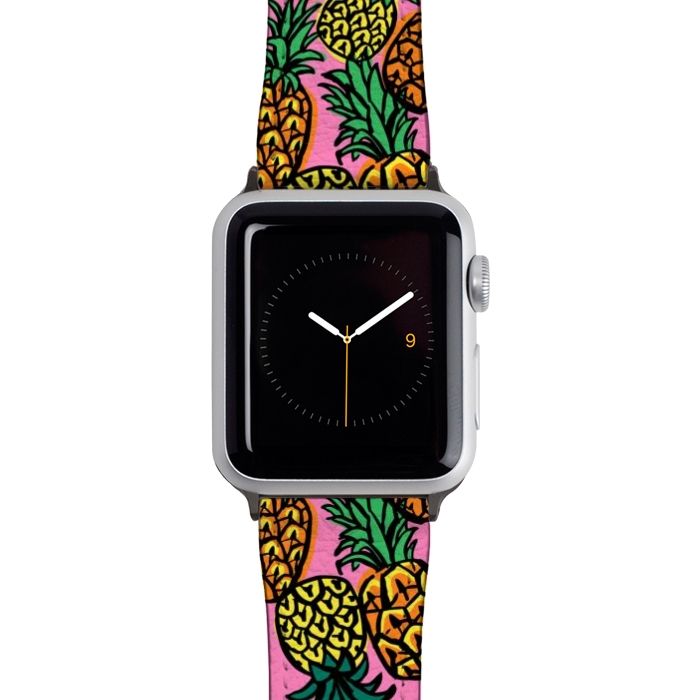 Watch 42mm / 44mm Strap PU leather Tropical Pineapples by Laura Grant