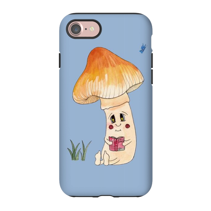 iPhone 7 StrongFit Cute Watercolor Mushroom Reading 3 by ECMazur 