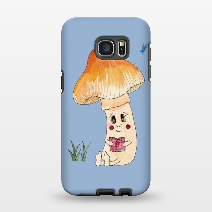 Galaxy S7 EDGE StrongFit Cute Watercolor Mushroom Reading 3 by ECMazur 
