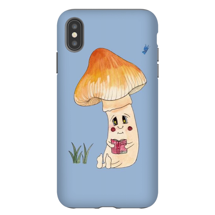iPhone Xs Max StrongFit Cute Watercolor Mushroom Reading 3 by ECMazur 