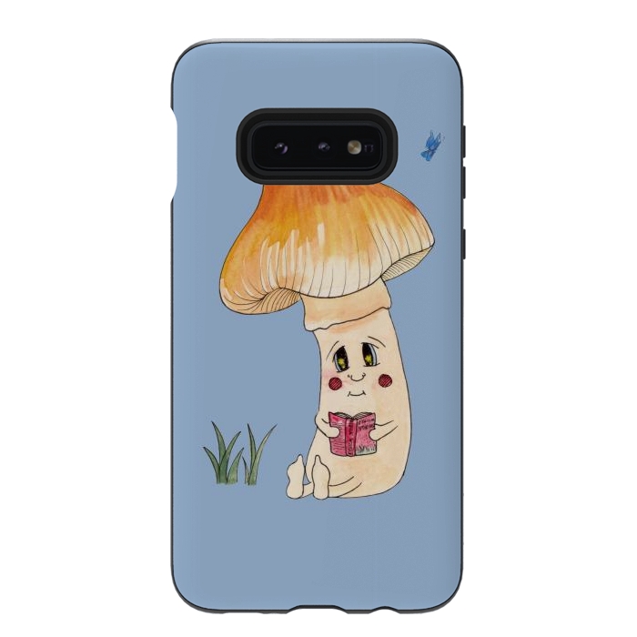 Galaxy S10e StrongFit Cute Watercolor Mushroom Reading 3 by ECMazur 