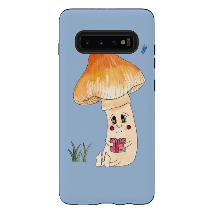 Galaxy S10 plus StrongFit Cute Watercolor Mushroom Reading 3 by ECMazur 