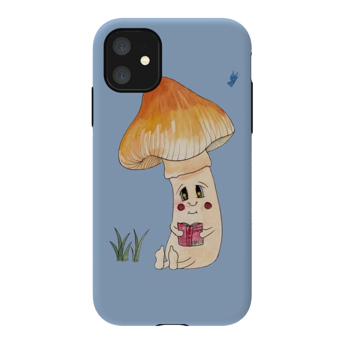 iPhone 11 StrongFit Cute Watercolor Mushroom Reading 3 by ECMazur 