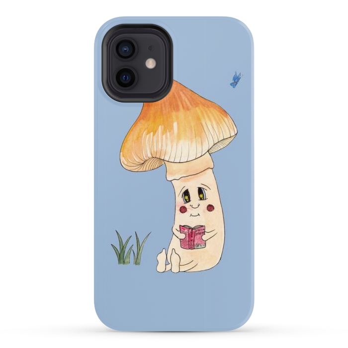 iPhone 12 StrongFit Cute Watercolor Mushroom Reading 3 by ECMazur 