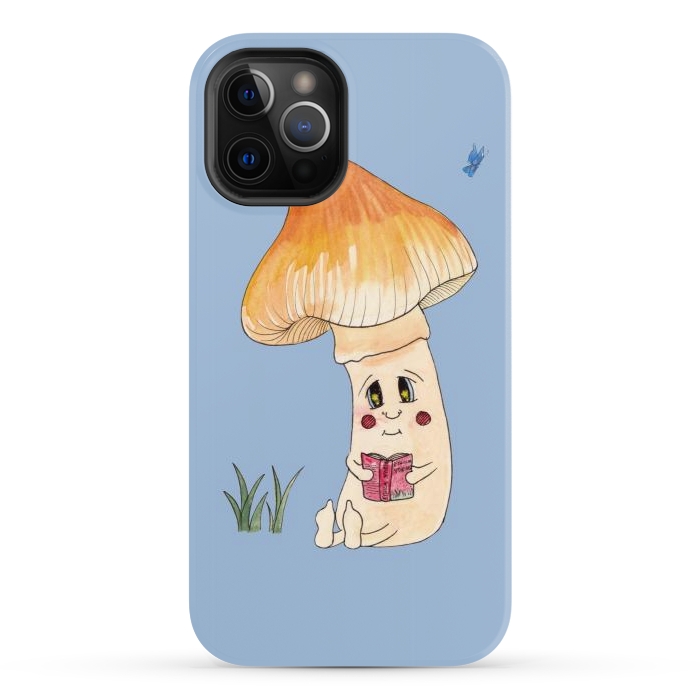 iPhone 12 Pro StrongFit Cute Watercolor Mushroom Reading 3 by ECMazur 