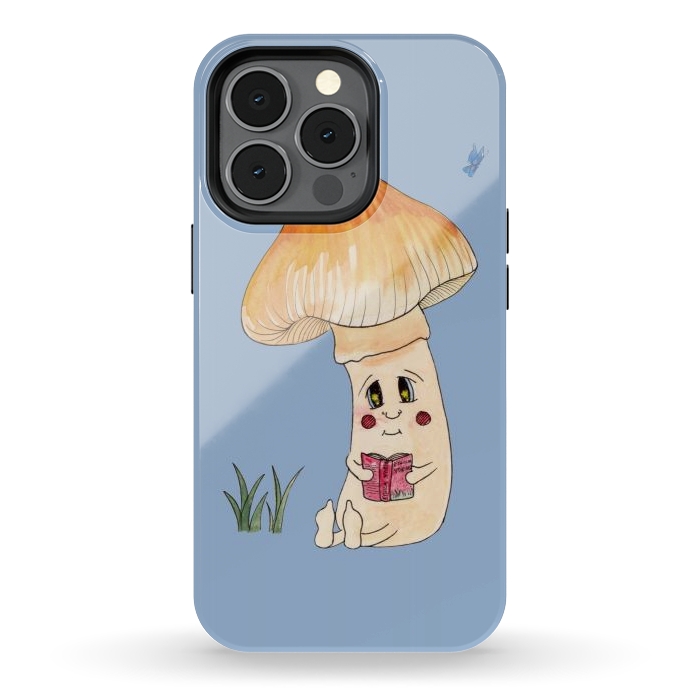 iPhone 13 pro StrongFit Cute Watercolor Mushroom Reading 3 by ECMazur 