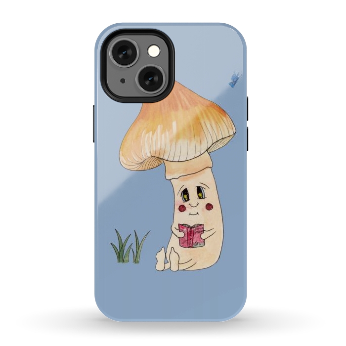 iPhone 13 mini StrongFit Cute Watercolor Mushroom Reading 3 by ECMazur 
