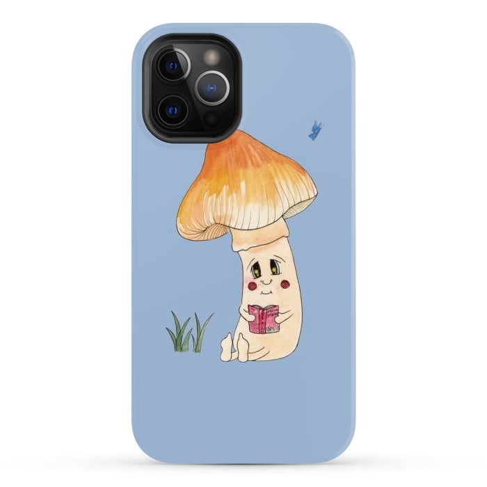 iPhone 12 Pro Max StrongFit Cute Watercolor Mushroom Reading 3 by ECMazur 