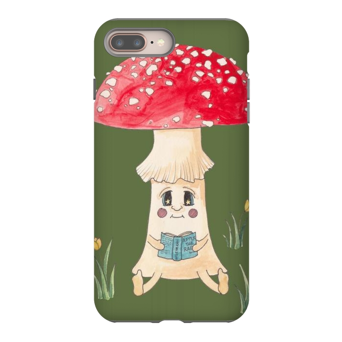 iPhone 7 plus StrongFit Cute Watercolor Mushroom Reading 1 by ECMazur 
