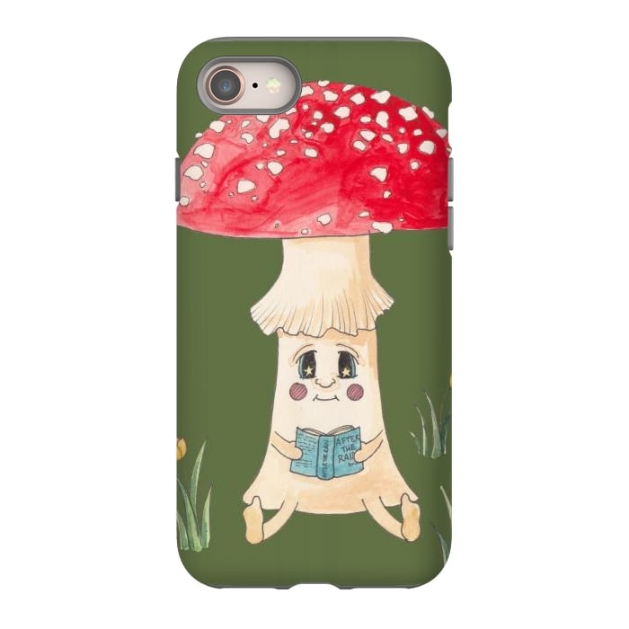 iPhone 8 StrongFit Cute Watercolor Mushroom Reading 1 by ECMazur 