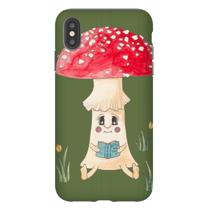 iPhone Xs Max StrongFit Cute Watercolor Mushroom Reading 1 by ECMazur 