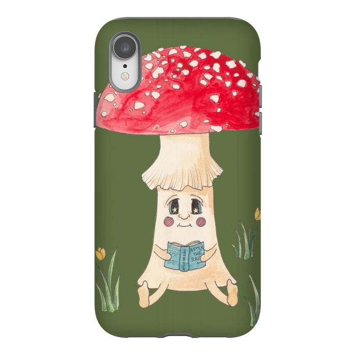 iPhone Xr StrongFit Cute Watercolor Mushroom Reading 1 by ECMazur 