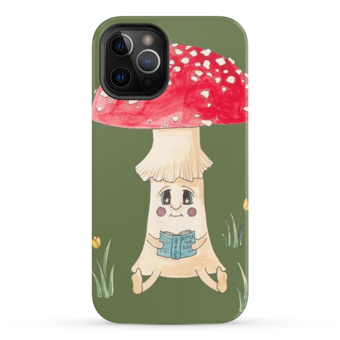 iPhone 12 Pro StrongFit Cute Watercolor Mushroom Reading 1 by ECMazur 