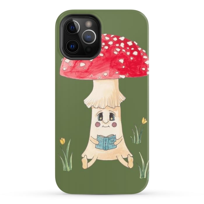 iPhone 12 Pro Max StrongFit Cute Watercolor Mushroom Reading 1 by ECMazur 