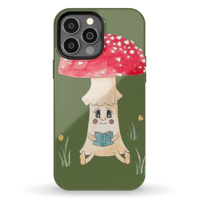 iPhone 13 Pro Max StrongFit Cute Watercolor Mushroom Reading 1 by ECMazur 
