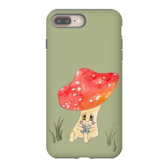 iPhone 7 plus StrongFit Cute Watercolour Mushroom Reading 4 by ECMazur 