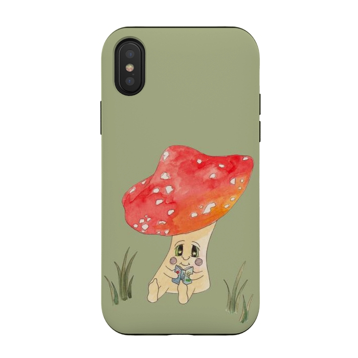 iPhone Xs / X StrongFit Cute Watercolour Mushroom Reading 4 by ECMazur 