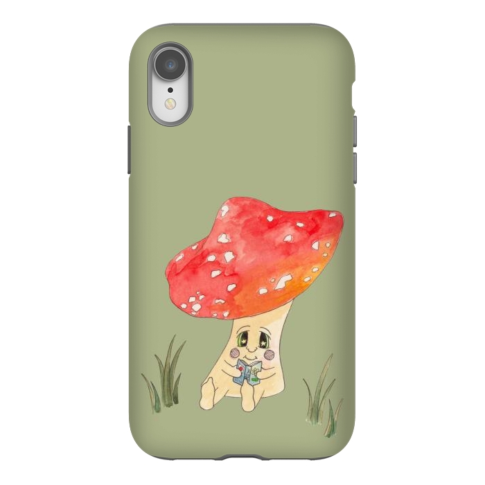 iPhone Xr StrongFit Cute Watercolour Mushroom Reading 4 by ECMazur 