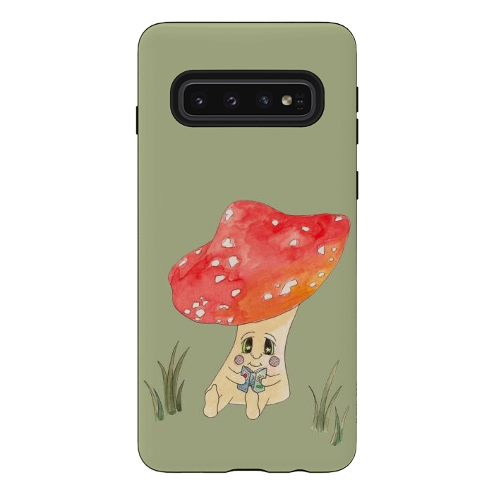 Galaxy S10 StrongFit Cute Watercolour Mushroom Reading 4 by ECMazur 