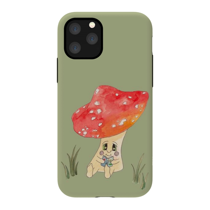 iPhone 11 Pro StrongFit Cute Watercolour Mushroom Reading 4 by ECMazur 