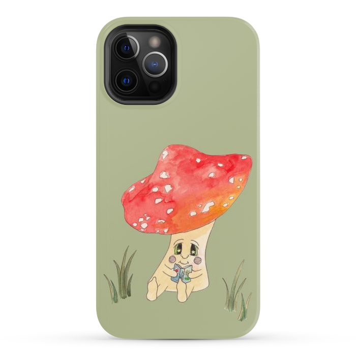 iPhone 12 Pro StrongFit Cute Watercolour Mushroom Reading 4 by ECMazur 