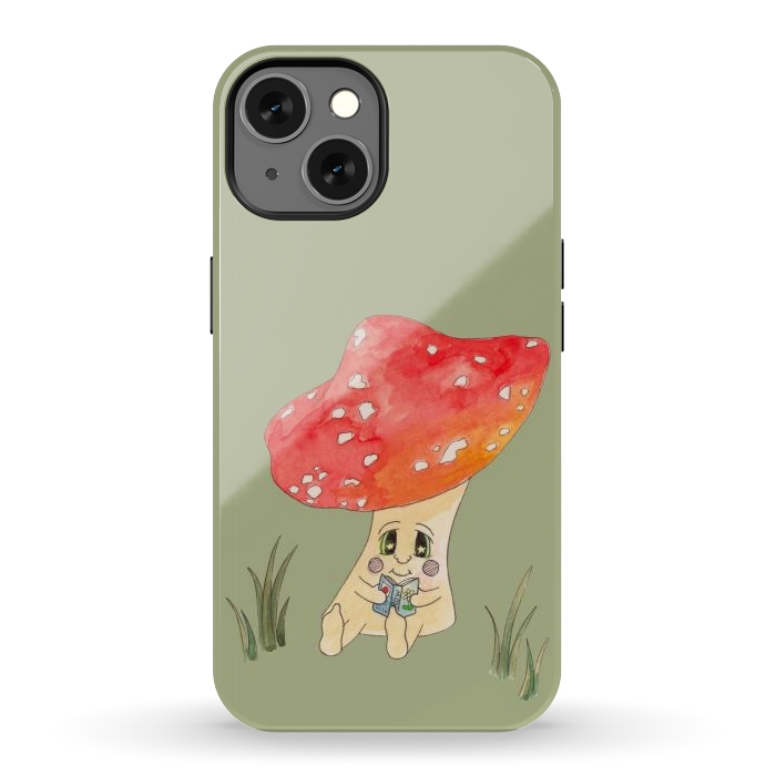 iPhone 13 StrongFit Cute Watercolour Mushroom Reading 4 by ECMazur 