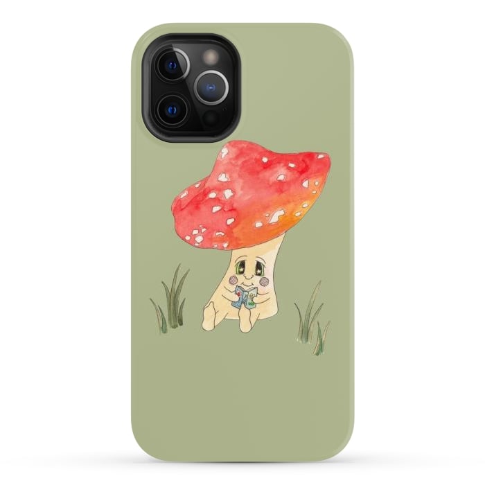 iPhone 12 Pro Max StrongFit Cute Watercolour Mushroom Reading 4 by ECMazur 