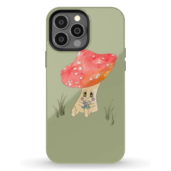 iPhone 13 Pro Max StrongFit Cute Watercolour Mushroom Reading 4 by ECMazur 
