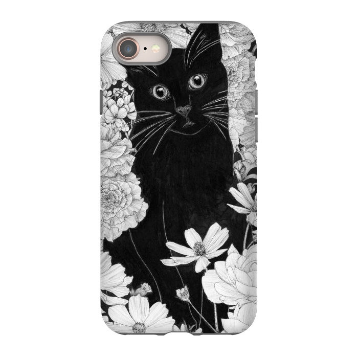 iPhone 8 StrongFit Little Black Garden Cat por ECMazur 