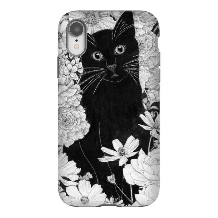 iPhone Xr StrongFit Little Black Garden Cat by ECMazur 