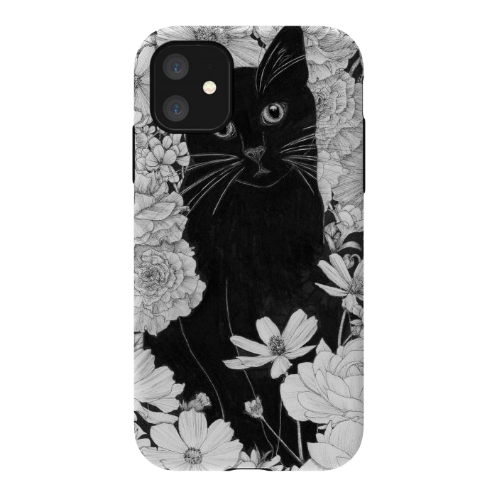 iPhone 11 StrongFit Little Black Garden Cat by ECMazur 
