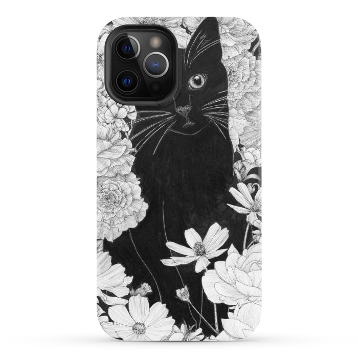 iPhone 12 Pro StrongFit Little Black Garden Cat by ECMazur 