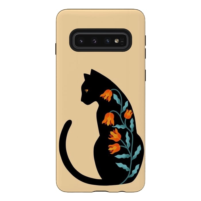 Galaxy S10 StrongFit Cat Floral by Coffee Man