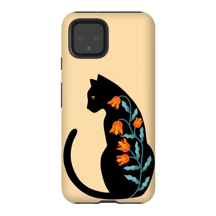 Pixel 4 StrongFit Cat Floral by Coffee Man