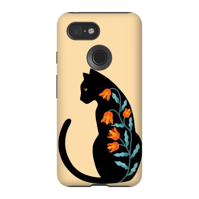 Pixel 3 StrongFit Cat Floral by Coffee Man
