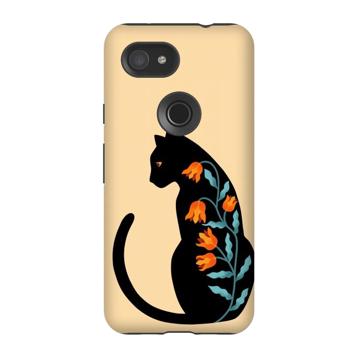 Pixel 3A StrongFit Cat Floral by Coffee Man